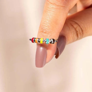 DAIIIBABYYY  -   Stainless Steel Drip Oil Rotate Bead Anxiety Rings for Women Fashion Colorful Enamel Unisex Fidget Ring Trendy Jewelry